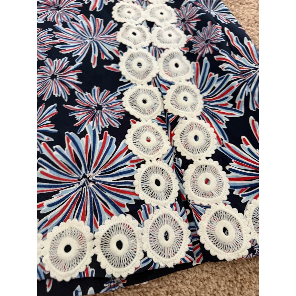 Crown & Ivy Firecracker Floral Skort Navy Red White Lace Trim Mini Skirt - Picture 8 of 10